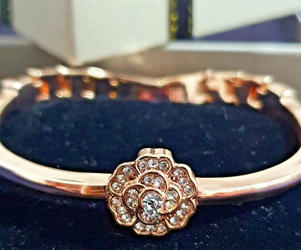 Pulsera Mujer Forma Flor Color Oro Rosa Vidrio Piedra Elegante Foto 1 de 4