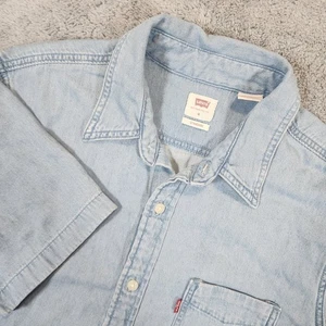 Levis Chambray Shirt Mens M Blue Denim Short Sleeve Light Wash Western Cowboy - Picture 1 of 10