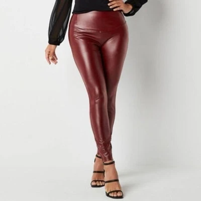 Pantalones ajustados de vacaciones INC para mujer rojos de imitación de cuero vegano 2 Foto 1 de 4