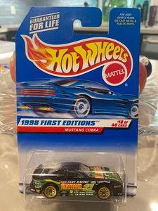 Hot Wheels #665 1998 primeras ediciones 18/40 Mustang Cobra negro con Cosen Malasia - Imagen 1 de 1
