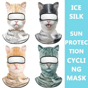 Seda Hielo Esquí Paseo Cara con Orejas Protección Solar Ciclismo Máscara 3D Gato Animal Print - Imagen 1 de 9