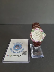 Isaac Mizrahi Ceramic Violet/Purple White Quartz Uhr. Blumenmuster.       - Bild 1 von 9