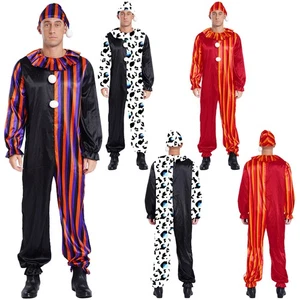 Cappello tuta uomo killer clown jester cosplay abiti colletto arruffato pompon - Foto 1 di 34