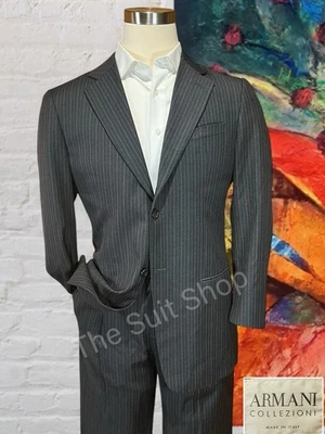 Traje de Diseñador Armani Collezioni Para Hombres 42R 34x28 Gris Multi-Rayas Lana Italiana Foto 1 de 4