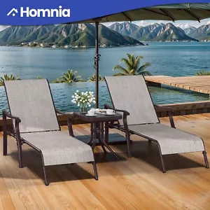 3 Pcs Reclining Chaise Lounger w/ Side Table Sun Lounger Beach Poolside Lawn - Picture 1 of 12