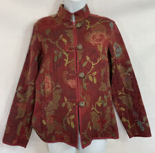 Vintage Chico's Sz 1 M/8 Asian Oriental Floral Tapestry Jacket Rust Loop Buttons