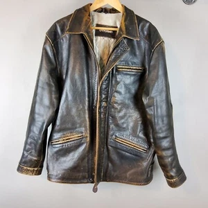 Vintage Ottoman Men's Brown Size Large Leather Jacket Real Echtes Buffalo - Picture 1 of 14