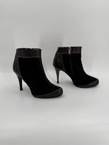 Claudia Ciuti Women's Mixed Leathers 4 inch Heeled Bootie Side Zip EUC - Picture 1 of 12