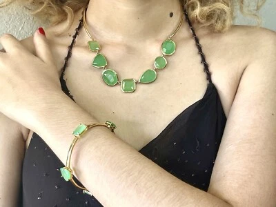 Stunning Kate Spade Vegas Jewels Necklace And Bracelet Emerald Green SET Gold - Image 1 of 4
