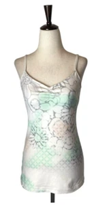 Lululemon Shirt Women 6 White Ujjayi Spring Mint Floral Ruched Bodice Tank Top - Picture 1 of 9