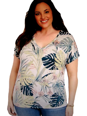 Maurices~New With Tag~24/7 Tropical Cowl Back V-Neck Short Sleeved Tee~Plus 3-3X - Image 1 of 4