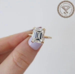 IGI-zertifizierter Solitärring 3 kt Smaragdschliff Lab-gezüchtet Diamant 14 kt Gelbgold - Bild 1 von 4