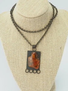 Vintage handmade copper chain abstract modern Baltic Amber necklace Latvia  - Picture 1 of 7