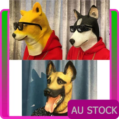 Mascarada de perro husky adulto látex animal cabeza completa disfraz fiesta zoológico para hombre Foto 1 de 2
