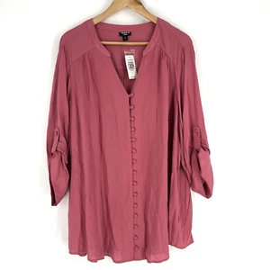 Torrid Top Size 3 Womens Pink Harper Button Up 3/4 Tab Sleeve Blouse Shirt Rayon - Picture 1 of 8