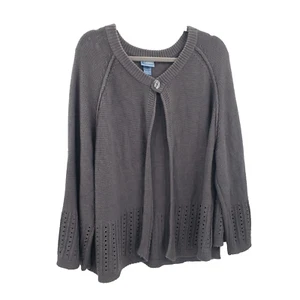 Classic Elements Gray Sweater Cardigan Womens 26 28 One Button Up Chunky Knit - Picture 1 of 11