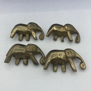 4 Solid Brass Elephants Mini Figurine Statues Herd Collection Family Figures - Picture 1 of 8