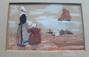 Edwardianisches Aquarell Gemälde der niederländischen Kaiszene von V.M. Smith 1902 - Bild 1 von 6