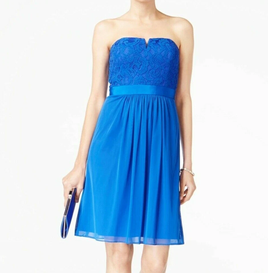 Adrianna Papell Womens Blue Lace Strapless Party Cocktail Dress 14 BHFO 9651