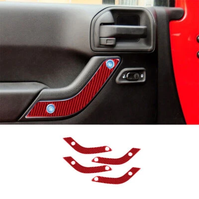 4 piezas para Jeep Wrangler JK 2011-17 rojo fibra de carbono interior puerta tirador embellecedor Foto 1 de 4