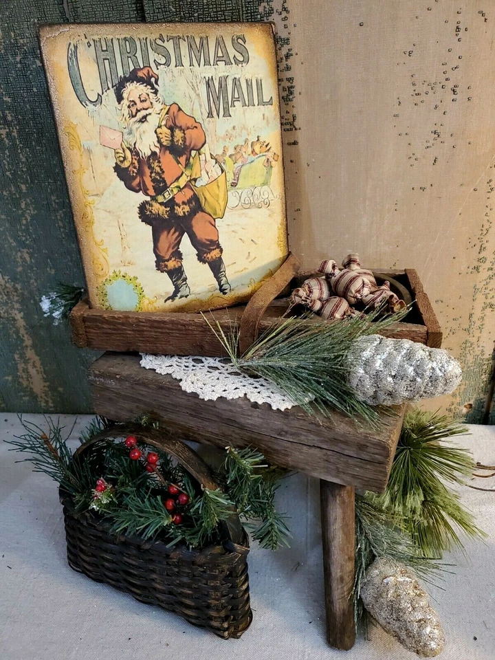 PRIMITIVE VICTORIAN VINTAGE STYLE CHRISTMAS MAIL WITH SANTA LETTERS CANVAS SIGN - Image 1 of 4