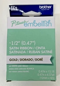 Brother P-touch Embellish Tape for Label Maker .47" Gold on White Satin - Picture 1 of 3