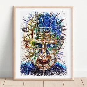 Pinhead Ballpoint Pen Print, Hellraiser Art Poster - Picture 1 of 3