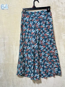 Long Maxi Skirt Feathers Pattern Blue Flared Large 10 - Picture 1 of 4