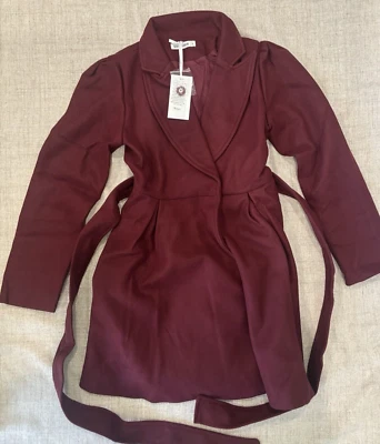 Grace Karin Women’s Notch Lapel Puff Sleeve A Line Pea Coat - Wine Red - S - Image 1 of 4