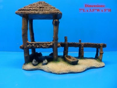 ATLANTIS AQUARIUM ISLAND DOCK HUT W/ BOAT ON SAND BEACH WR018 RUINS REPLICA AQUARIUM TANK ORNAMENT