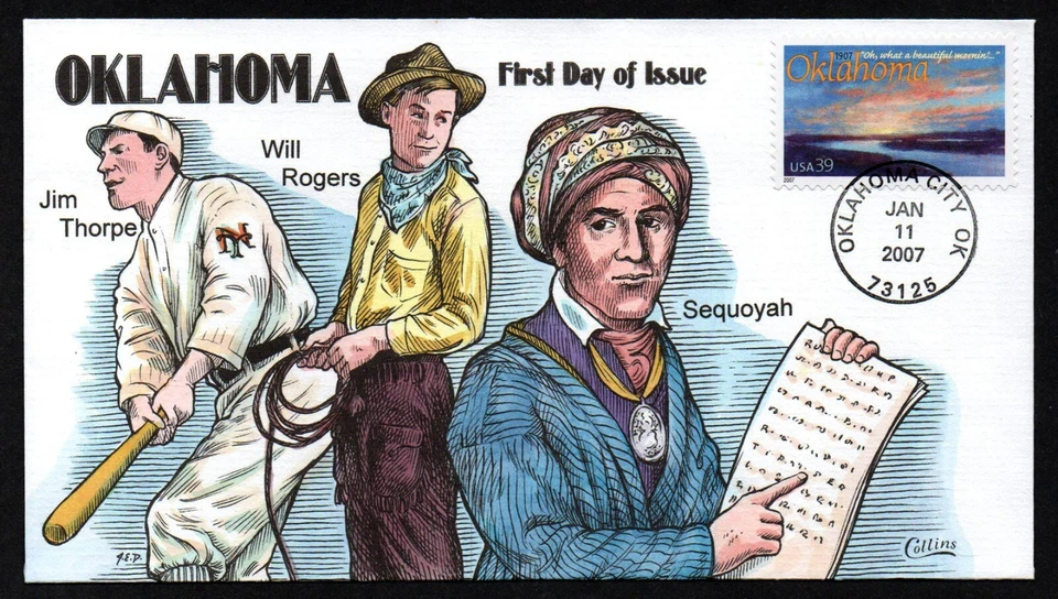 USA, SCOTT # 4121, COLLINS FDC COVER 2007 OKLAHOMA, BASEBALL, JIM THORPE, ROGERS - Image 1 of 1
