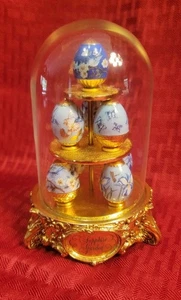 Fabergé Egg Sapphire Garden Franklin Mint 8 Mini Eggs Under Glass Dome Display - Picture 1 of 11