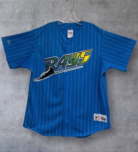 Vtg 90’s Tampa Bay Devil Rays Majestic BLUE USA Made Pinstripe Jersey XL *RARE - Picture 1 of 9