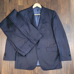Pinstripe Suit Wool Mens 40R 34 x 29 Vintage Navy Blue Paul Betenly Italy - Bild 1 von 17