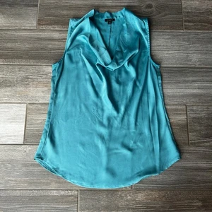 Ann Taylor Blaugrün Ärmellose Bluse mit Wasserfallausschnitt Damen Größe 10 Karriere - Bild 1 von 5