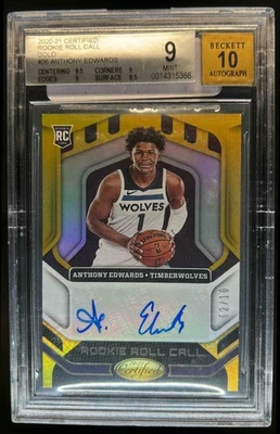 Anthony Edwards Rookie Roll Call 2020-21 certificado radiocontrol dorado automático #2/10 BGS 9/10 Foto 1 de 2