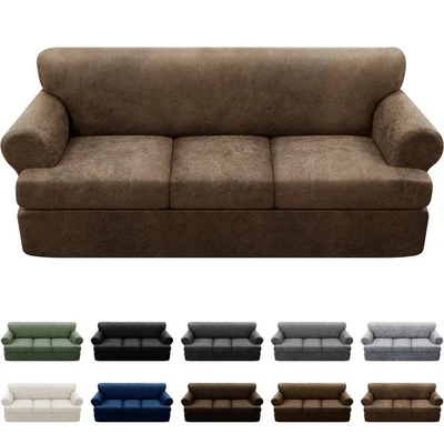 Fundas de sofá con cojín en T de 4 piezas - Funda de sofá de aspecto de cuero para 3 cojines C... Foto 1 de 4