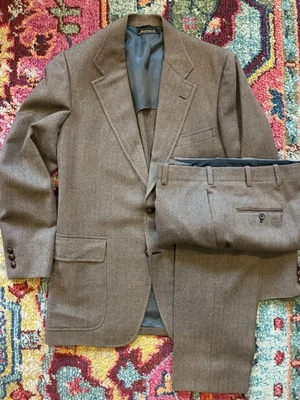 Traje Southwick 42L EE. UU. Parche Tweed Marrón Espiga 36x31 Pantalones Como Nuevo De Colección Foto 1 de 4