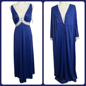 Vintage 70er Peignoir Vanity Fair Nachthemd & Morgenmantel Set blau weiß Spitze feminin - Bild 1 von 22