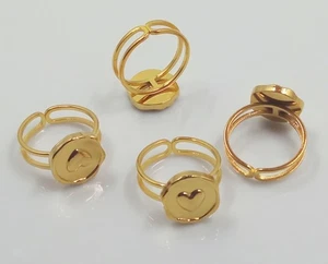 1pz base anello Cuff tondo cuore 17,1mm in acciaio inox colore oro 18k - Foto 1 di 1