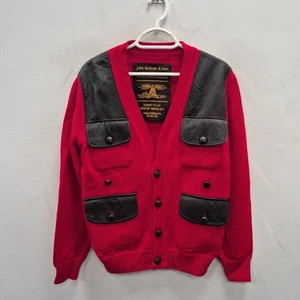 Barbour X Tokito 100% Wool Leather Patches Cargo Red Cardigan Jacket Size Large - Picture 1 of 9
