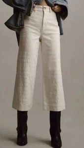Anthropologie Pilcro The Skipper Cream Textured Crop Wide Leg Pant Size 34 NEW - Picture 1 of 13