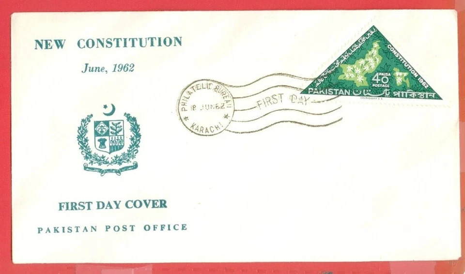 Pakistan 40p Constitution TRIANGLE FDC Cover 1962 - Image 1 of 1