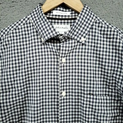 John W Nordstrom Shirt Mens L Large Gray/Blue Gingham Check Plaid Button Down - Image 1 of 4