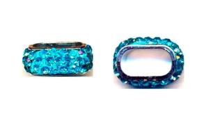 Großlochperle mit Strass - eckig - Farbe platin-dunkeltürkis- 15x19 mm - 1 Stück - Bild 1 von 1