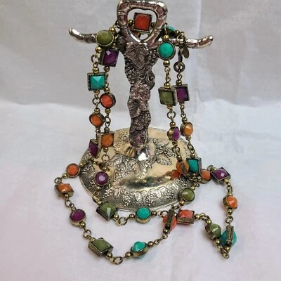 Collar de eslabones multicolor 34" tonos joya púrpura verde naranja verde azulado bronce Foto 1 de 4