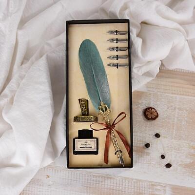Vintage Calligraphy Feather Dip Pen Set Writing Ink Quill Fountain Pen Gift Box • 11.95€