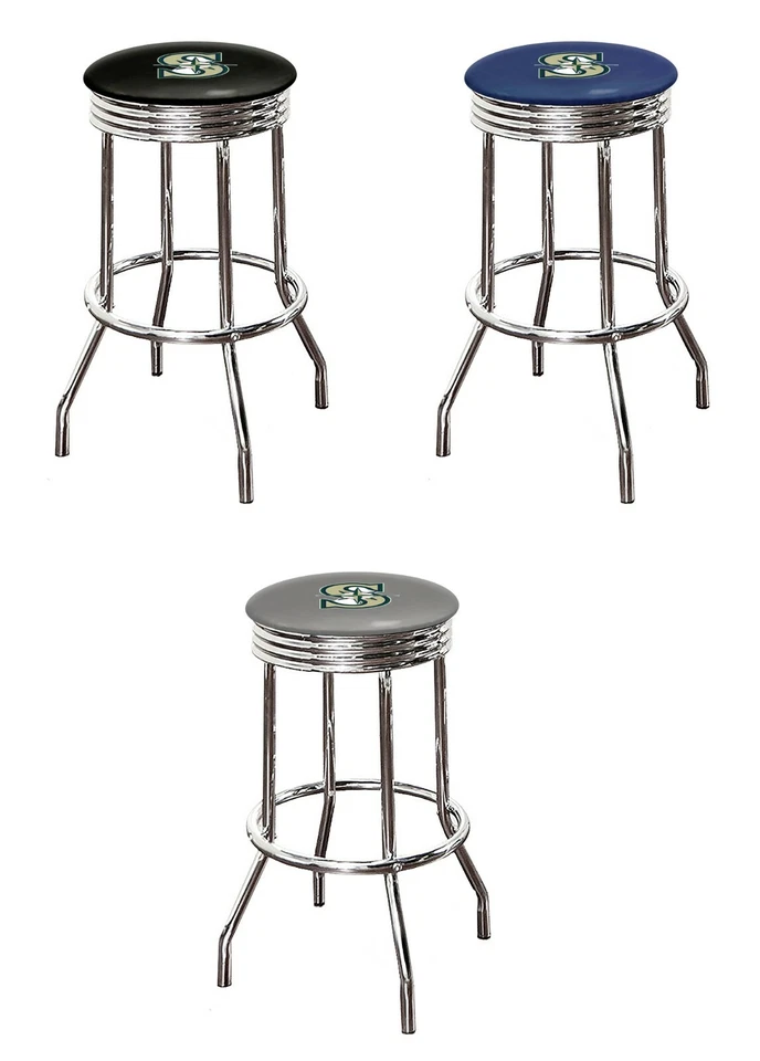 Bar Stool MLB 24" Tall Retro Chrome Swivel Seat Colored Vinyl Team Logo Decal - Image 1 of 1