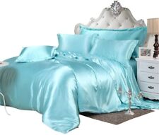 Satin Comforter Set Cal King Sky Blue 7PC Comforter,Flat,Fitted Sheet,Pillowcase