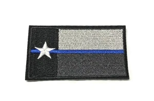 Texas State Thin Blue Line Flag Patch Embroidered Iron-on Badge DIY Applique - Picture 1 of 12